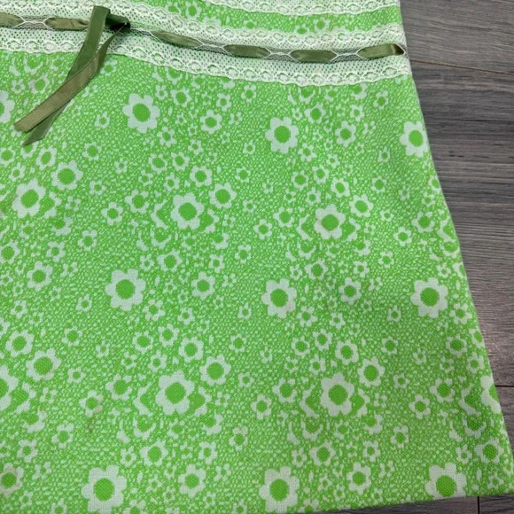 Vintage Handmade Girls 3T Green Floral Lace Shift Dress Short Sleeve Retro 70s - Picture 6 of 14